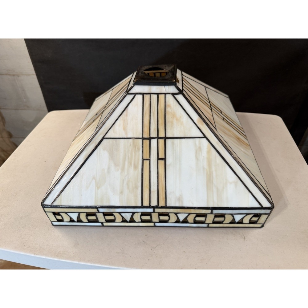 Tiffany‎ Style Stained Glass Pendant Shade 13" Art Deco NEEDS REPAIR